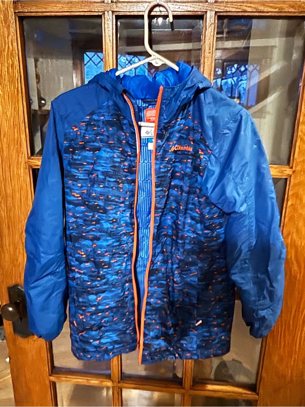 Columbia Kids Blue Hooded Puffer with Orange Trim